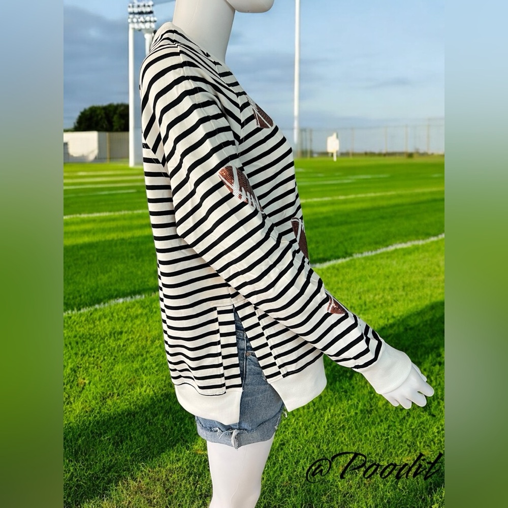 Cutest sequin football striped pullover S M L XL - Picture 4 of 5